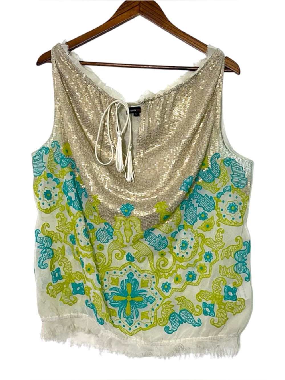 Namrata Joshipura Anthropologie Silk Sequin Floral Embroidered Tank Top Blouse
